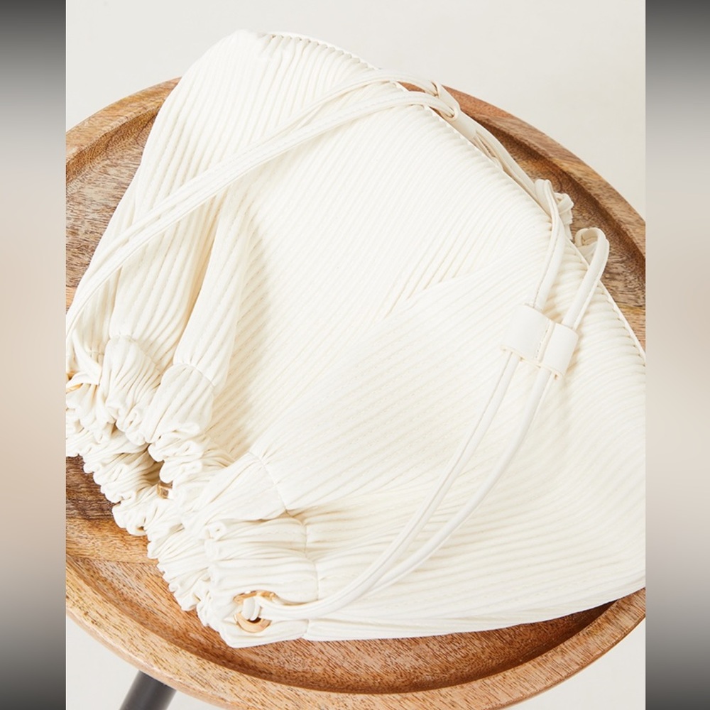 PRETTYLITTLETHING Cream Oversized Pleated Clutch Bag